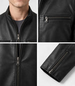 Men's Black Real Lambskin Leather Slim Fit Cafe Racer Jacket