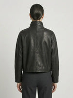 Black Women’s Funnel Neck Lambskin Leather Jacket