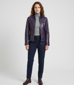 Women's Purple Real Lambskin Leather Cafe Racer Biker Jacket