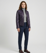 Women's Purple Real Lambskin Leather Cafe Racer Biker Jacket