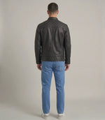 Men's Black Lambskin Leather Diamond Quilted Shoulder Biker Cafe Racer Jacket