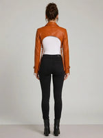 Statement Cognac Brown Leather Bolero Jacket with Buckle Details