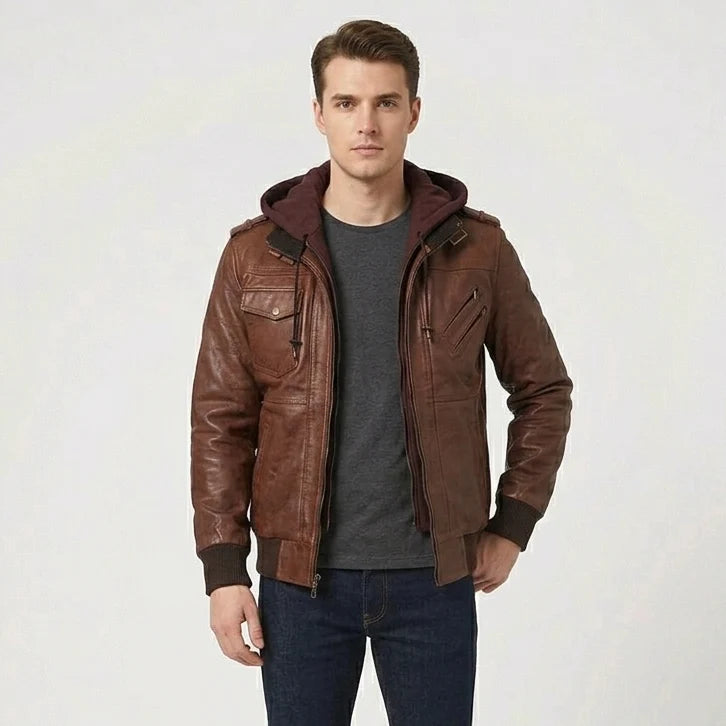 Hooded Leather Jacket