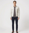 Men's Off-White Real Lambskin Leather Quilted Cafe Racer Jacket