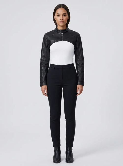 Classic Front-Zip Black Leather Bolero Jacket – Cropped Style