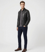 Men's Black Real Lambskin Leather Slim Fit Cafe Racer Jacket