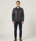 Men's Distressed Grey Real Lambskin Leather Trucker Style Jacket