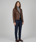 Women's Brown Real Lambskin Leather Quilted Biker Jacket