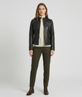 Women's Black Real Lambskin Leather Slim Fit Cafe Racer Jacket