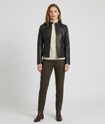 Women's Black Real Lambskin Leather Slim Fit Cafe Racer Jacket