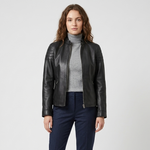 Women's Black Real Lambskin Leather Quilted Cafe Racer Jacket