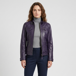 Women's Purple Real Lambskin Leather Cafe Racer Biker Jacket