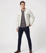 Men's Off-White Real Lambskin Leather Quilted Cafe Racer Jacket