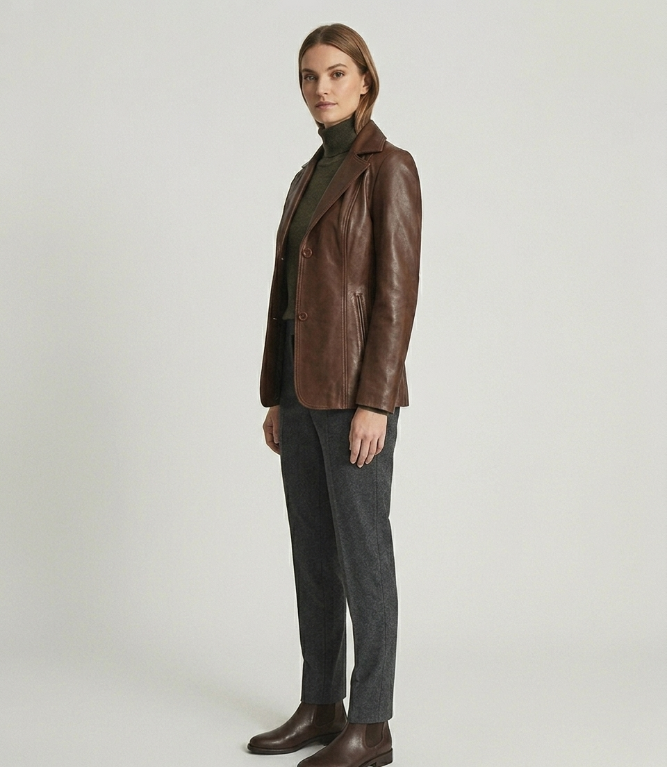 Women's Brown Real Lambskin Leather Blazer Style Jacket