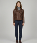 Women's Brown Real Lambskin Leather Quilted Biker Jacket