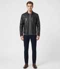Men's Black Real Lambskin Leather Slim Fit Cafe Racer Jacket