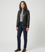 Women's Black Real Lambskin Leather Quilted Cafe Racer Jacket