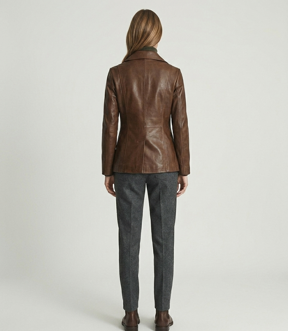 Women's Brown Real Lambskin Leather Blazer Style Jacket