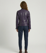 Women's Purple Real Lambskin Leather Cafe Racer Biker Jacket