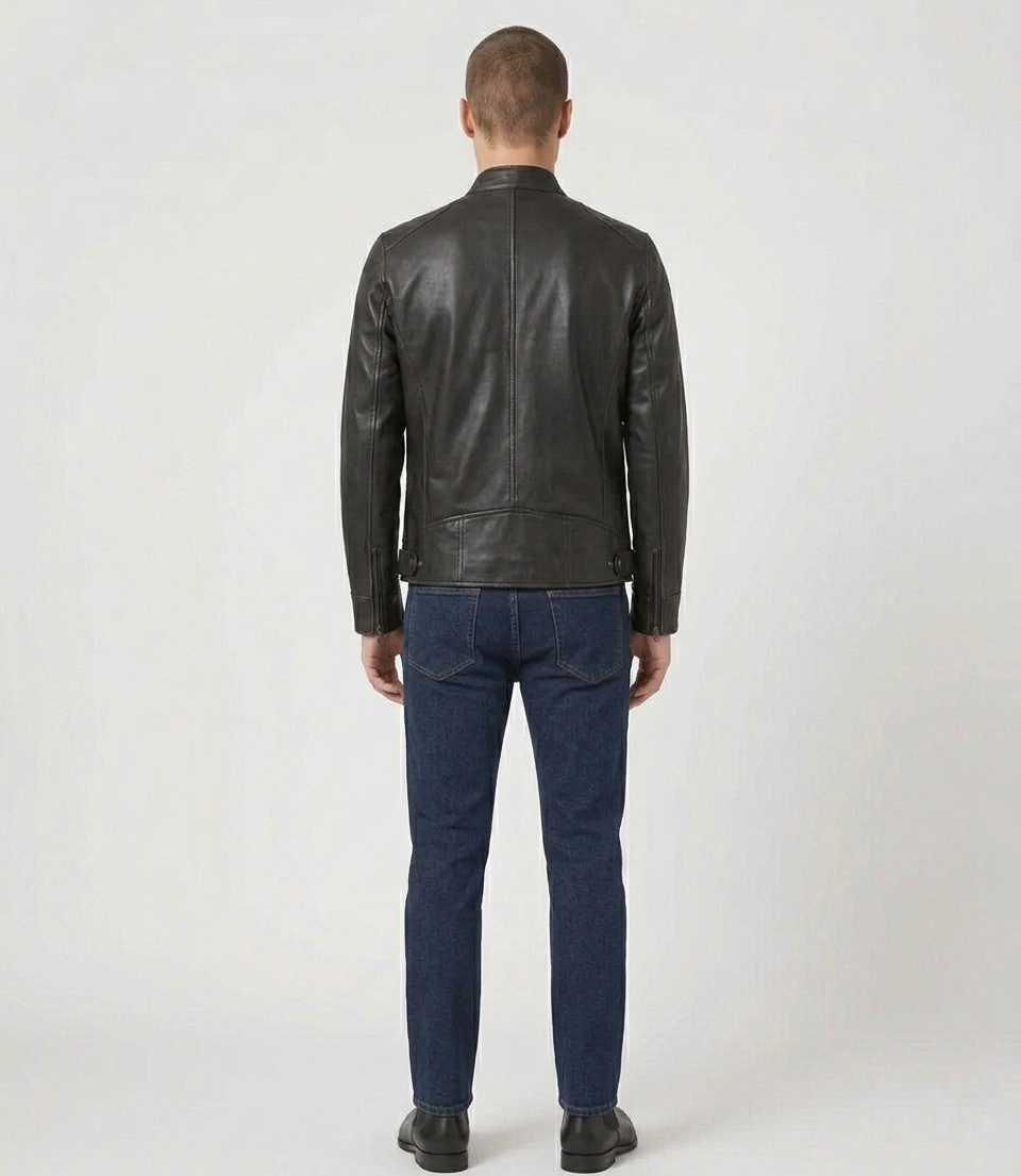 Men's Black Real Lambskin Leather Cafe Racer Jacket